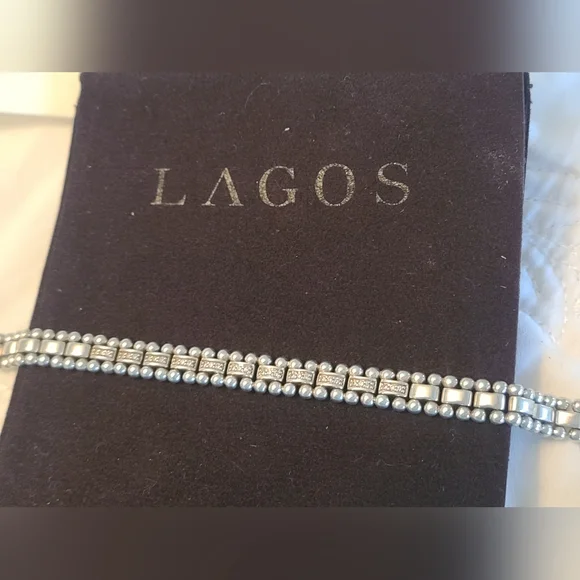 LAGOS Pave Diamond Caviar Spark Silver Link Beaded Bracelet - Picture 2 of 6
